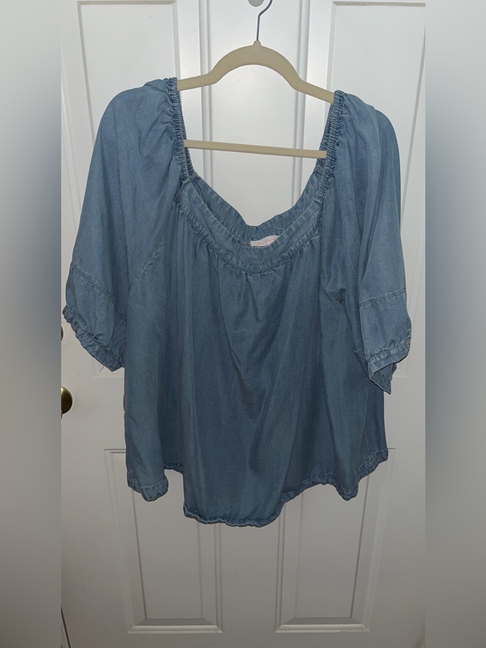 Ces Femme Light Blue Women's Peasant Top - Casual Off-Shoulder Style-Size 3XL